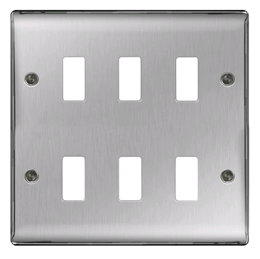 BG 6Gang Grid Front Plate Brushed Steel