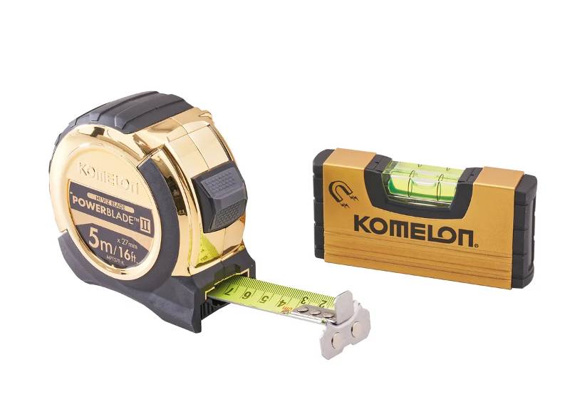 Komelon Gold PowerBlade II Tape 5m/16ft + Gold Mini Level 