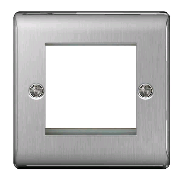 BG Euro Module 2 Gang Front Plate Brushed Steel