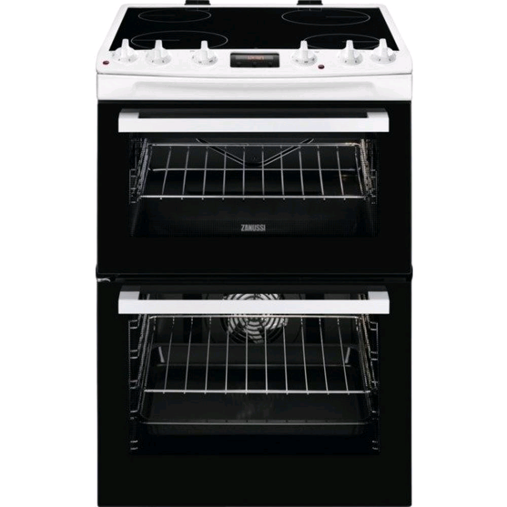 Zanussi ZCV66078WA 60cm Electric Double Oven with Ceramic Hob Timer - White A/A Rated 