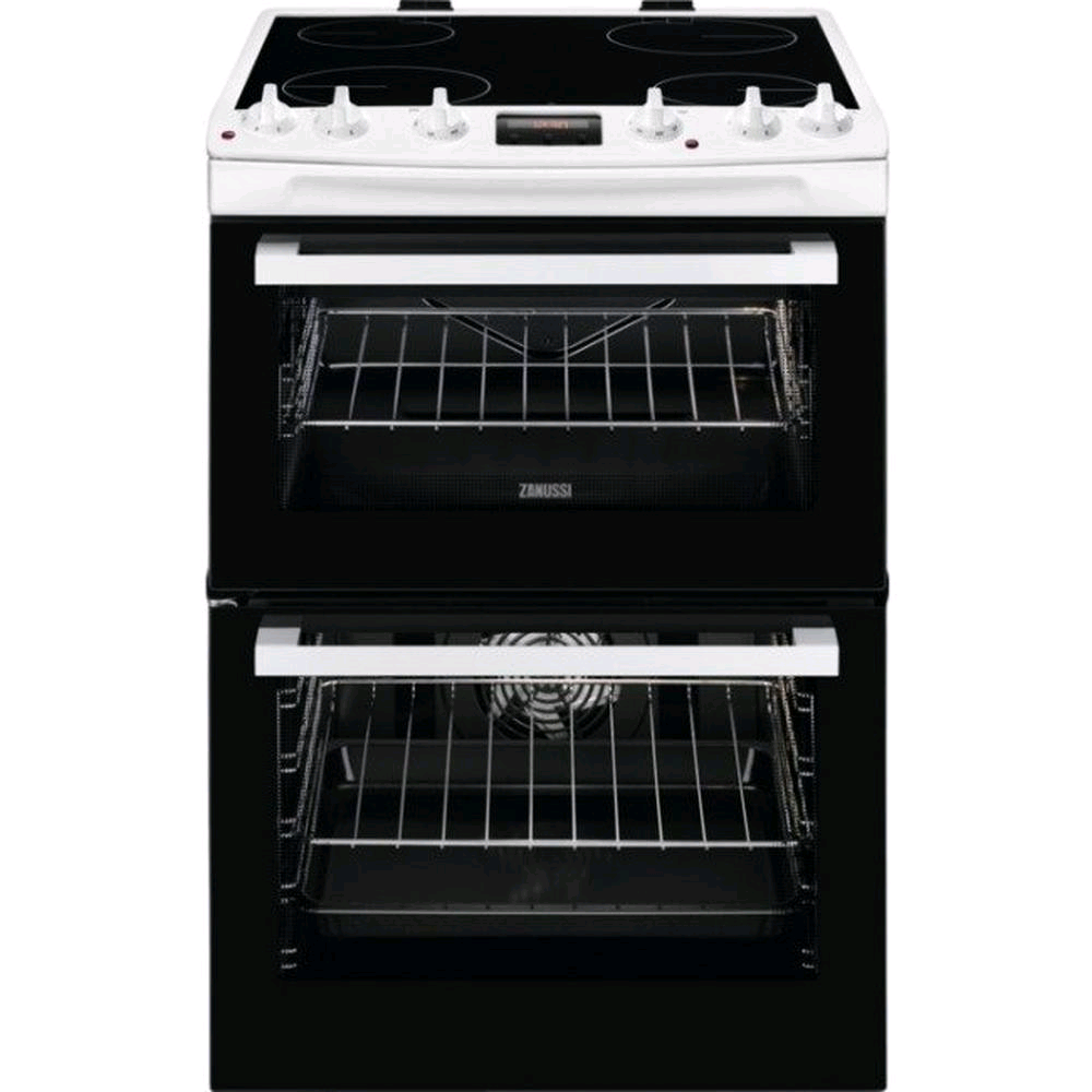 Zanussi ZCV66078WA 60cm Double Oven & Ceramic Hob Electric Cooker in White
