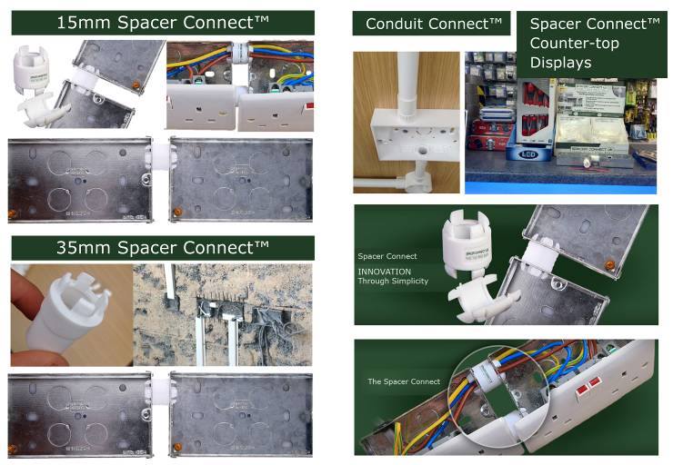 spacer connect products - examples of uses connection back boxes together